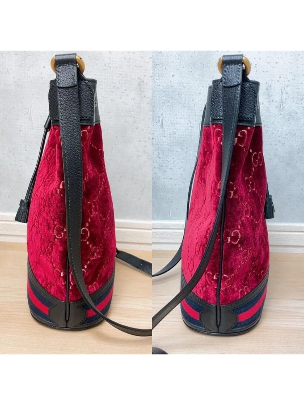 Gucci GG Velvet Drawstring Bucket Shoulder Bag - Picture 4 of 11